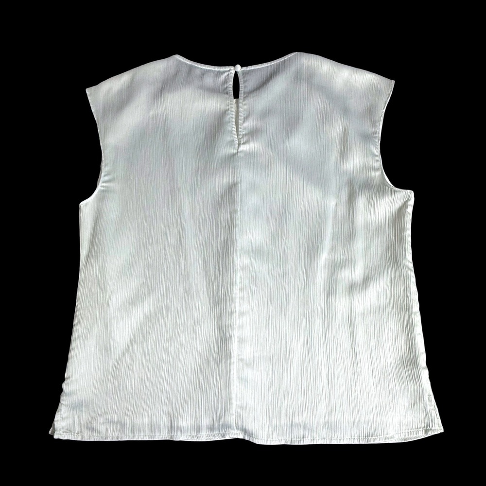 Nine West White Plisse Twist Neck Sleeveless Blouse Top Large RN73277 - Picture 5 of 10